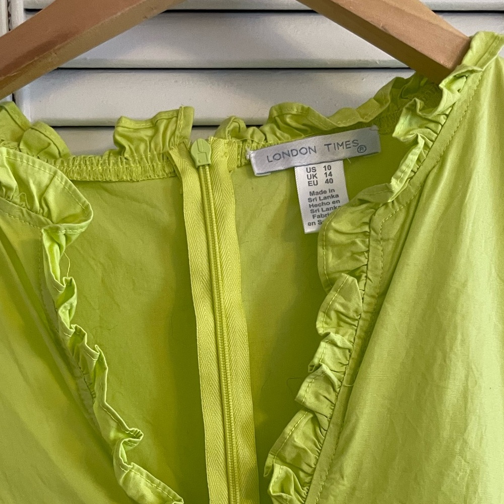 London Times Midi Tiered Dress, size 10, yellow chartreuse, with pockets! - Picture 7 of 7